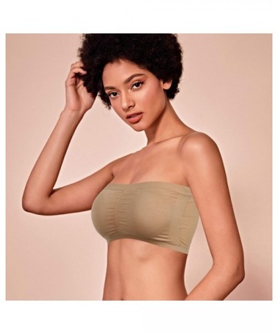 Women's Strapless Bralette Seamless Bandeau Stretchy Removable-Padded Bandeau Tube Top Bra 2-Pack - Beigex1 Greyx1 - CY195SDA...