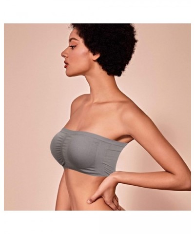 Women's Strapless Bralette Seamless Bandeau Stretchy Removable-Padded Bandeau Tube Top Bra 2-Pack - Beigex1 Greyx1 - CY195SDA...