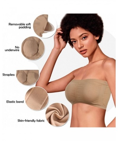 Women's Strapless Bralette Seamless Bandeau Stretchy Removable-Padded Bandeau Tube Top Bra 2-Pack - Beigex1 Greyx1 - CY195SDA...