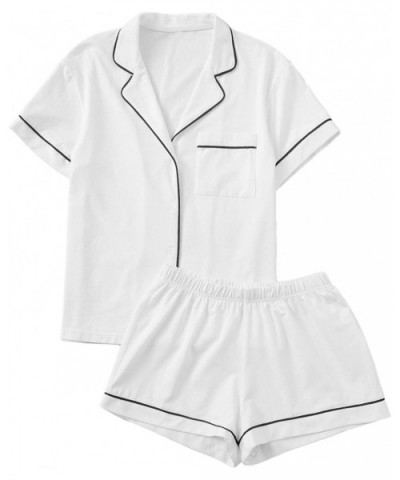 Women's Notch Collar Short Sleeve Sleepwear Two Piece Pajama Set - White - CN18M908ZDZ $40.61 Sets