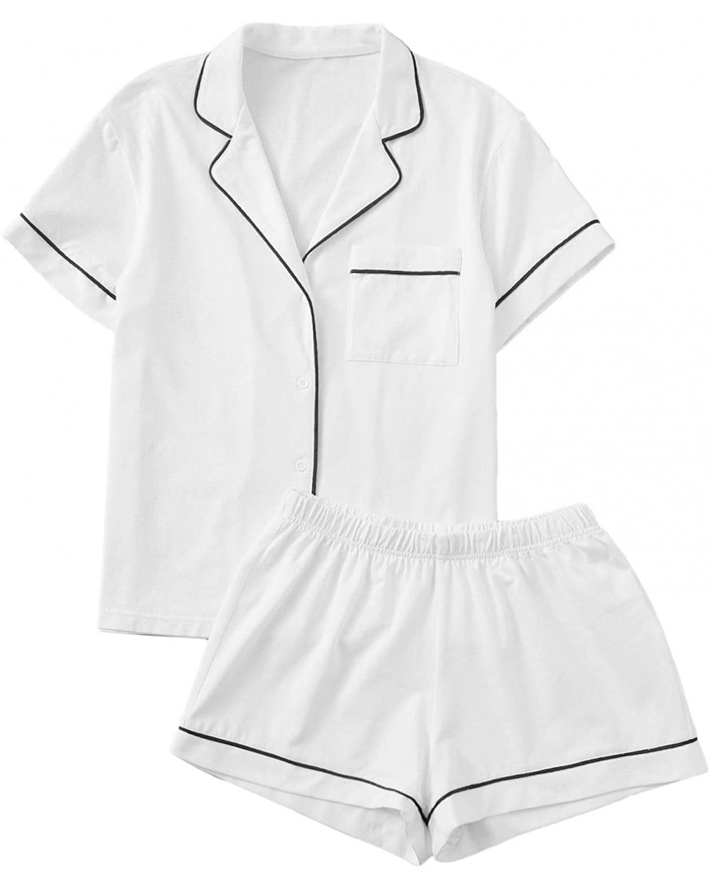 Women's Notch Collar Short Sleeve Sleepwear Two Piece Pajama Set - White - CN18M908ZDZ $40.61 Sets