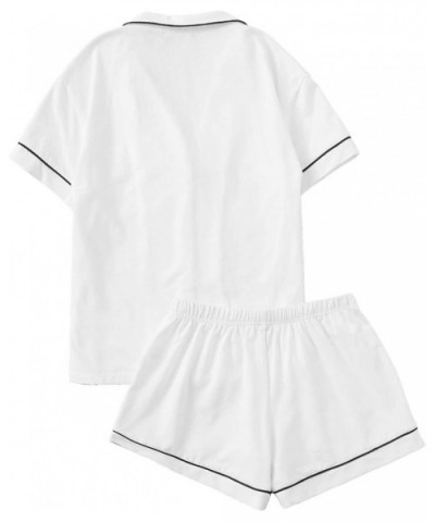 Women's Notch Collar Short Sleeve Sleepwear Two Piece Pajama Set - White - CN18M908ZDZ $40.61 Sets