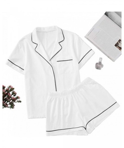 Women's Notch Collar Short Sleeve Sleepwear Two Piece Pajama Set - White - CN18M908ZDZ $40.61 Sets