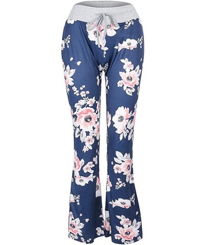 Womens Wide Leg Lounge Pants Stylish Comfy Printed Elastic Waist Drawstring Loose Casual Palazzo Pajama Pants Blue - CA196OH2...