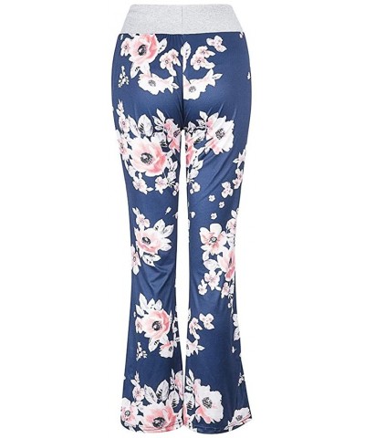 Womens Wide Leg Lounge Pants Stylish Comfy Printed Elastic Waist Drawstring Loose Casual Palazzo Pajama Pants Blue - CA196OH2...