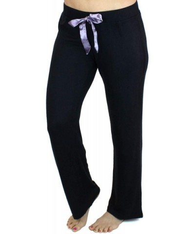 Women's Ultra Soft Sleep Lounge Sweatpants with Satin Tie - Cute Comfy Baggy Pants - Black - CU18KC6CL06 $24.29 Bottoms