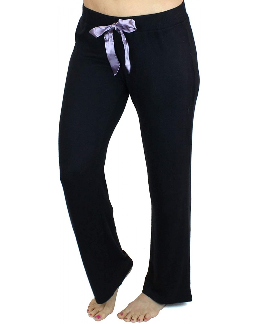 Women's Ultra Soft Sleep Lounge Sweatpants with Satin Tie - Cute Comfy Baggy Pants - Black - CU18KC6CL06 $24.29 Bottoms