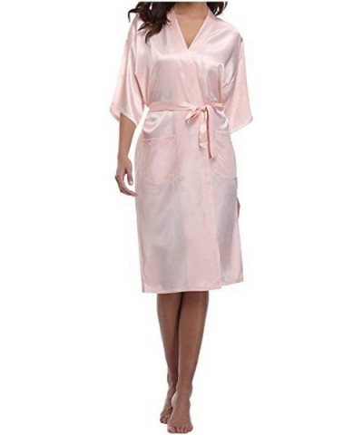 Womens Robe Faux Silk Kimono Bath Gown Female Sexy Bathrobe Nightgown Mujer Pijama Size - Pink - C618AE2SWT4 $53.02 Robes