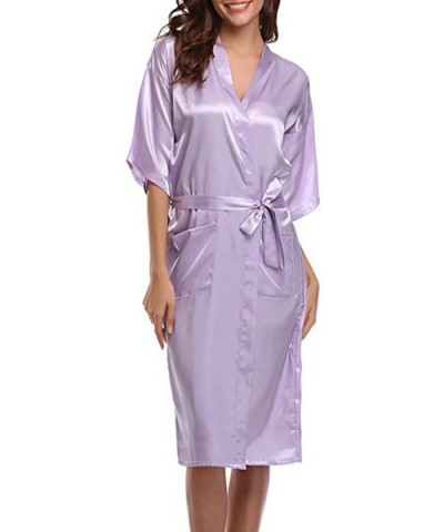 Womens Robe Faux Silk Kimono Bath Gown Female Sexy Bathrobe Nightgown Mujer Pijama Size - Pink - C618AE2SWT4 $53.02 Robes