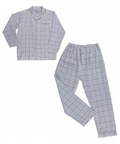 Mens Cotton Stripped and Plaid Pajamas- Long Sleeve Long Leg Woven Pj Set - Brown - C918KKO8LN9 $26.19 Sleep Sets