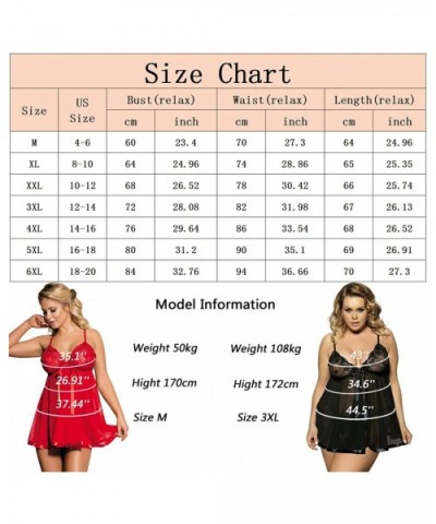 Women's Lingerie Lace Babydoll V Neck Strap Sleepwear Chemise Mesh Sleepwear M-6XL - Style 1 Red - CG193WACUMZ $22.84 Baby Do...