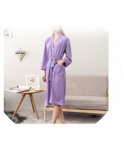 Women Sleepwear Nightwear Waffle Robes Cotton Kimono Bathrobe Bridesmaid Spa Robe Loungewear - Hfg Light Purple - CV18LXGNNQX...