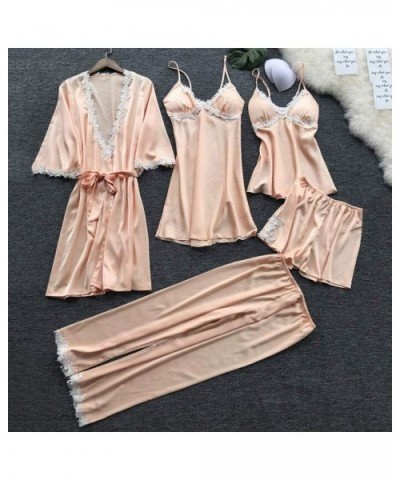 Women Pajamas 5 Pieces Satin Sleepwear Pijama Silk Home Wear Home Clothing Embroidery Sleep - Gray - CS18U4SOMXH $59.79 Sets