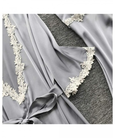 Women Pajamas 5 Pieces Satin Sleepwear Pijama Silk Home Wear Home Clothing Embroidery Sleep - Gray - CS18U4SOMXH $59.79 Sets