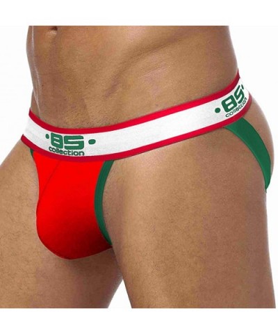 Men's Cotton Jockstrap Low Rise Breathable Underwear Briefs Multi Pack - Red-green-blue - CK18Z0U4GAR $26.33 Briefs