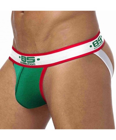 Men's Cotton Jockstrap Low Rise Breathable Underwear Briefs Multi Pack - Red-green-blue - CK18Z0U4GAR $26.33 Briefs