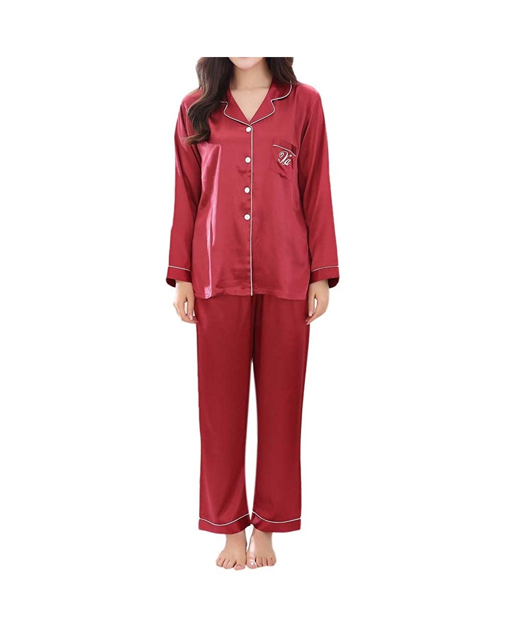 Women Pajama Set Womens Nightwear Sleepwear Loungewear Spring Homewear Pajama Set Sleep Sets Top and Bottoms Red - CL18NIN5EO...