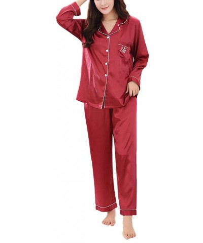 Women Pajama Set Womens Nightwear Sleepwear Loungewear Spring Homewear Pajama Set Sleep Sets Top and Bottoms Red - CL18NIN5EO...