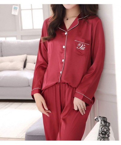 Women Pajama Set Womens Nightwear Sleepwear Loungewear Spring Homewear Pajama Set Sleep Sets Top and Bottoms Red - CL18NIN5EO...