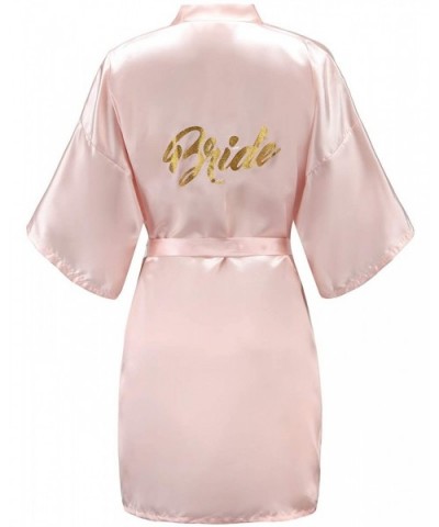 Women One Size Bride Bridesmaid Robes with Gold Glitter for Wedding Party - Pink - C518I09XN43 $21.77 Robes