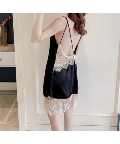 Womens Backless Charmeuse Sexy Lace Patchwork Sling Nightwear Sleepwear - Black - C2199SORCTC $36.21 Robes