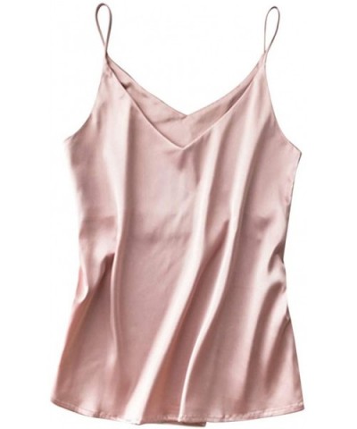 Womens Satin Pajamas Sexy Fashion V-Neck Silk Cami Crop Top Underwear - Pink - CK198E3EX8Z $22.61 Baby Dolls & Chemises