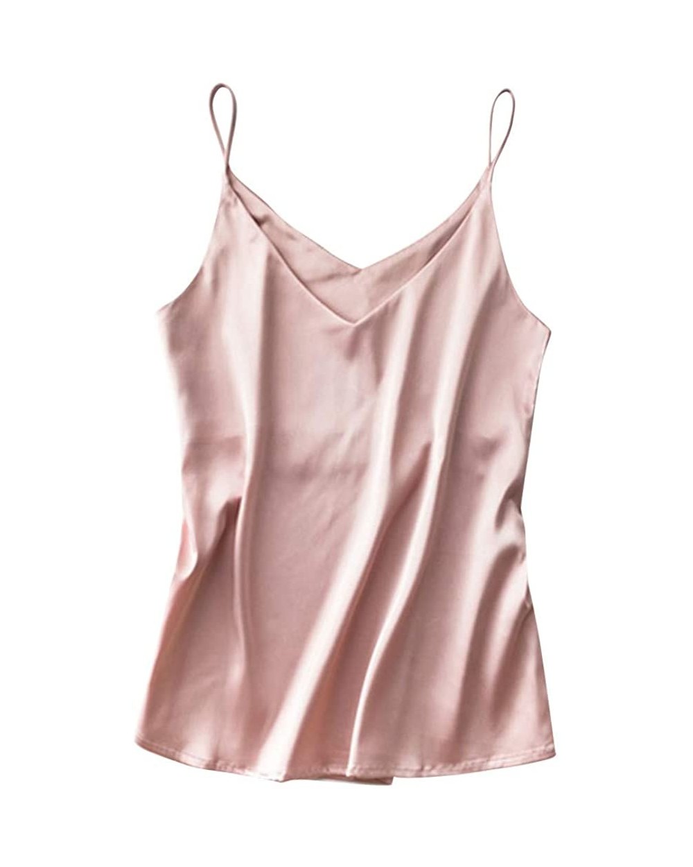 Womens Satin Pajamas Sexy Fashion V-Neck Silk Cami Crop Top Underwear - Pink - CK198E3EX8Z $22.61 Baby Dolls & Chemises