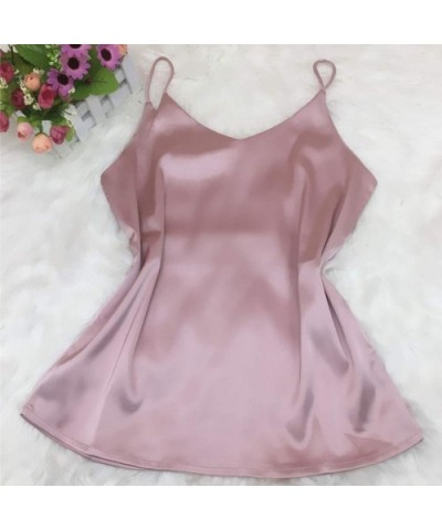 Womens Satin Pajamas Sexy Fashion V-Neck Silk Cami Crop Top Underwear - Pink - CK198E3EX8Z $22.61 Baby Dolls & Chemises