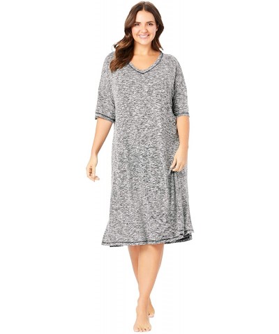 Women's Plus Size Short Marled Sleepshirt Nightgown - Black (2581) - C1199L8GG79 $39.46 Nightgowns & Sleepshirts