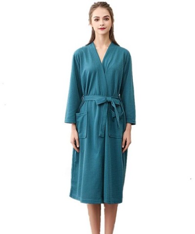 Couple Pajamas Waffle Bathrobe Kimono Robe Lightweight Robe Spa Belted with Pockets - Womens Green - C718HEGNN4C $44.69 Robes