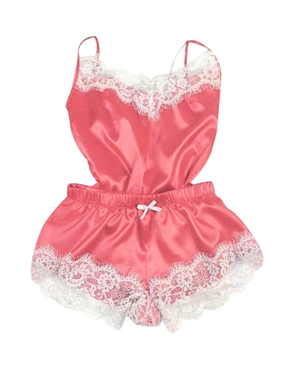 Women Lace Modal Sleepwear-2PC Lingerie Sexy Nightdress Nightgown Sleepwear Underwear Set - Watermelonred - CV18ZWGMZ0Y $14.1...