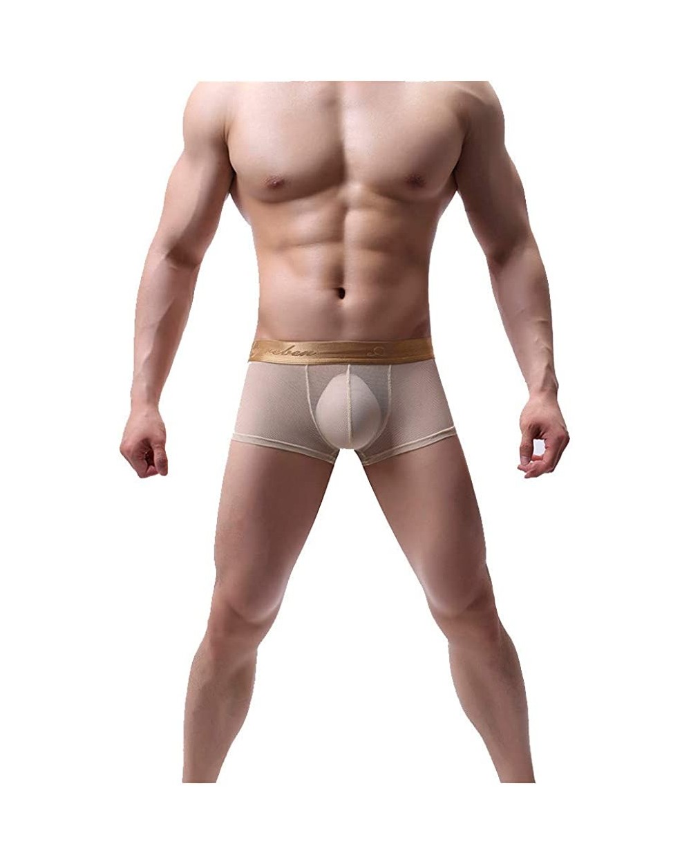 Men's Underwear Sexy Mesh Breathable Boxer Briefs Low Rise Cool Boxers See-Through Transparent Sexy Underwear Trunk - Gold - ...