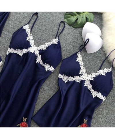 Women 5PC Sexy Lace Lingerie Sets-Printed Nightwear Ladies Underwear Babydoll Sleepwear Exotic Dress - X1-darkblue - C612NB52...