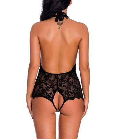 Women Teddy Lingerie One Piece Lace Bodysuit(Black-XL) - CA1927RLNDK $20.88 Baby Dolls & Chemises