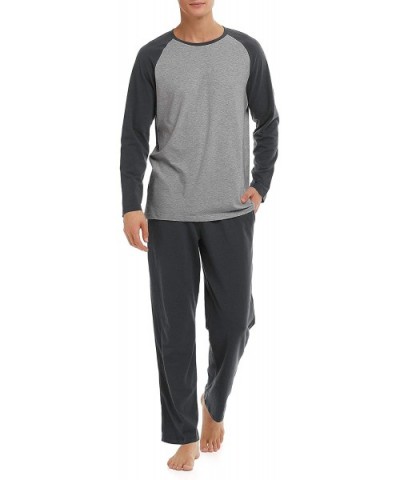 Men's Cotton Raglan Sleepwear Long Sleeve Top & Bottom Pajama Lounge Set - Dark Gray - CN18TIED4C3 $69.43 Sleep Sets