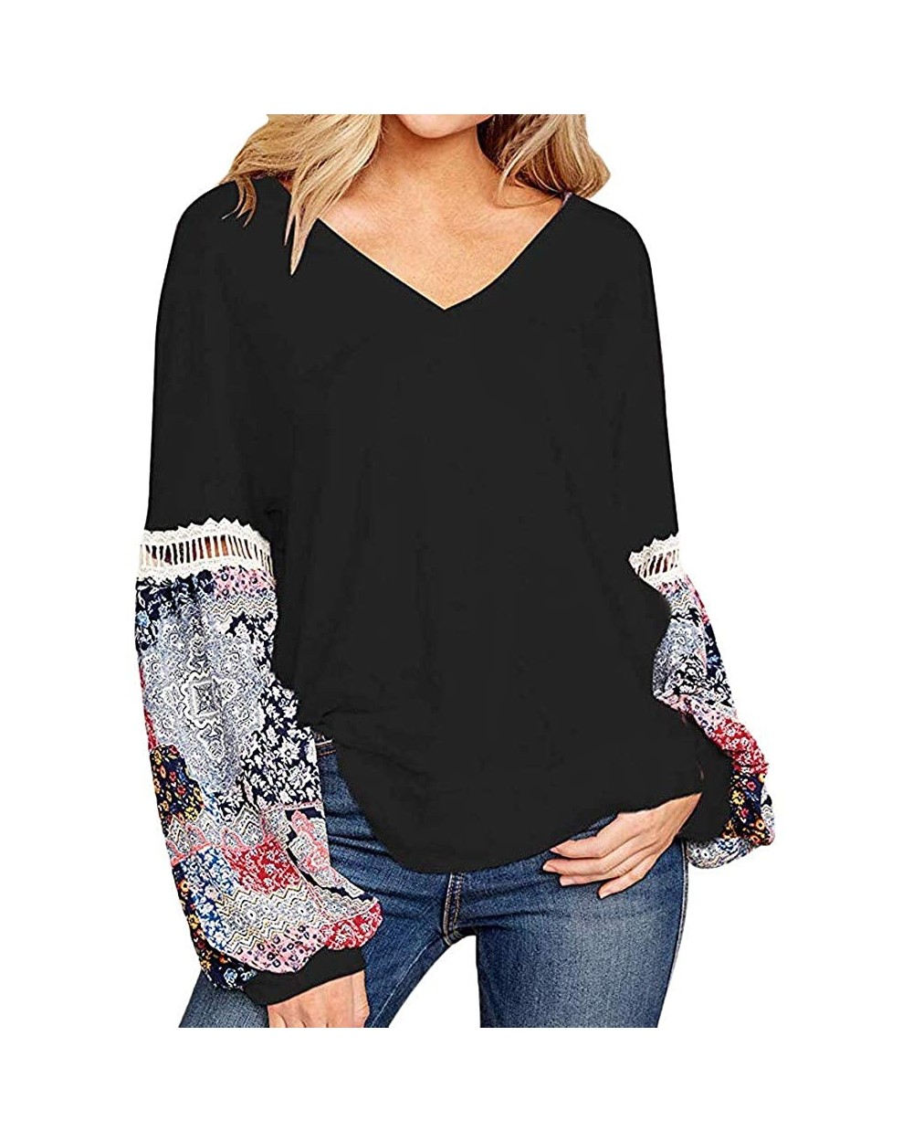 Women Leopard Print Long Puff Sleeve Splicing Striped Tops Patchwork Pullovers - A-black - CU192S3D3R6 $22.06 Bustiers & Corsets