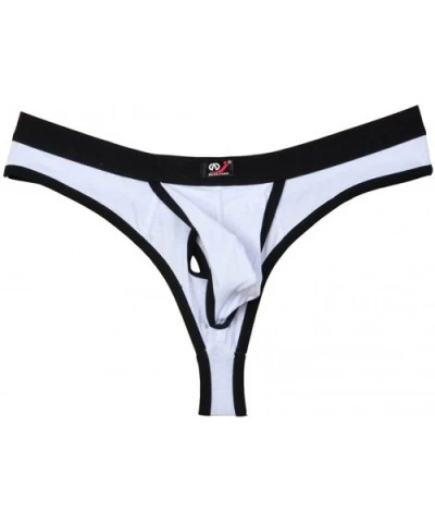 Men's Hole & Pouch Thong Underwear - White - CU11YPIG1W1 $14.27 G-Strings & Thongs