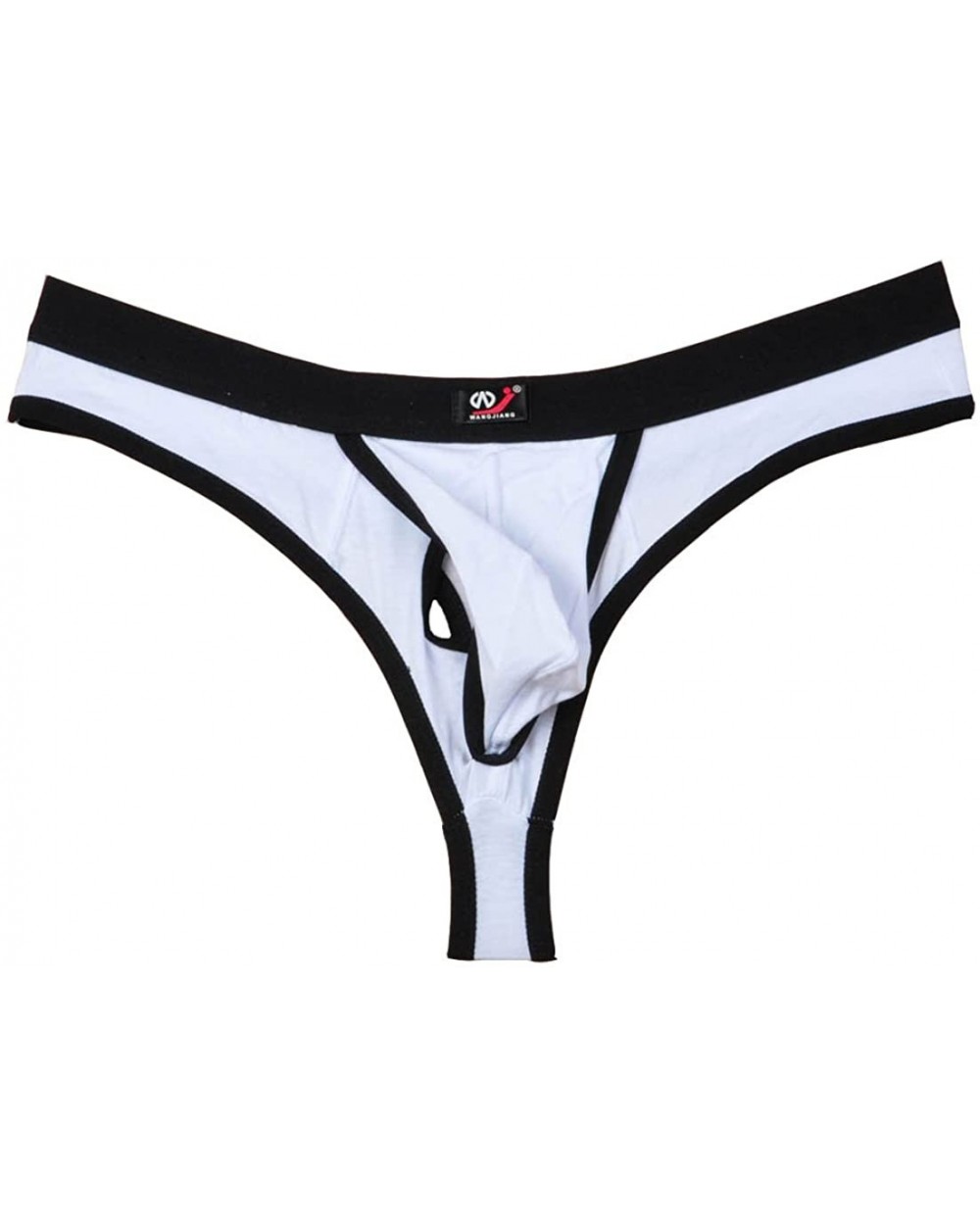 Men's Hole & Pouch Thong Underwear - White - CU11YPIG1W1 $14.27 G-Strings & Thongs