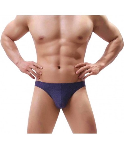 069 Man Ice Silk Striped Thong- Sexy Silky Thin G-Strings Underwear - Navy - C818Z40R4NR $14.33 G-Strings & Thongs