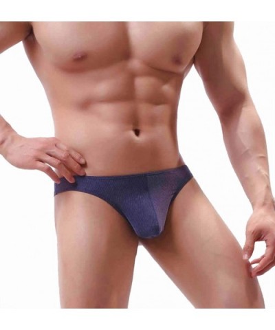 069 Man Ice Silk Striped Thong- Sexy Silky Thin G-Strings Underwear - Navy - C818Z40R4NR $14.33 G-Strings & Thongs