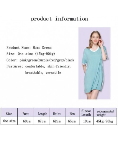 Women's Home Wear- V-Neck Stitching Loose Nightdress- T-Shirt Loose Dress - Pink - CT19DL4OIRO $59.43 Nightgowns & Sleepshirts