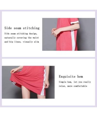 Women's Home Wear- V-Neck Stitching Loose Nightdress- T-Shirt Loose Dress - Pink - CT19DL4OIRO $59.43 Nightgowns & Sleepshirts