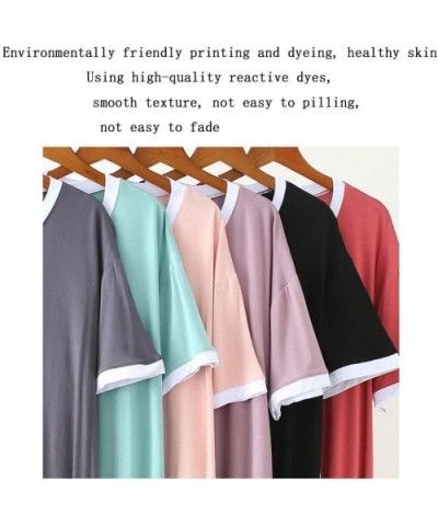 Women's Home Wear- V-Neck Stitching Loose Nightdress- T-Shirt Loose Dress - Pink - CT19DL4OIRO $59.43 Nightgowns & Sleepshirts