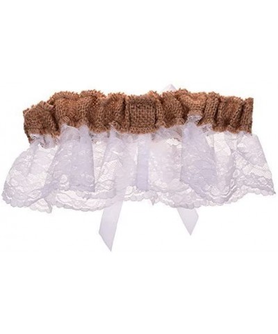 BCP Burlap and White Lace Bowknot Bridal Wedding Garter - CL12I47FAQF $14.23 Garters & Garter Belts