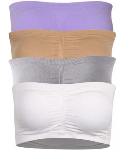Women's Bandeau Bra Strapless Seamless Padded Bandeau Tube Bra Top 2-4 Pack - 4 Pack-white+nude+gray+purple - CQ18TR8KAKY $40...