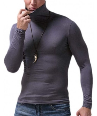 Men's Fashion Turtleneck Slim Thermal Underwear Long Sleeve Solid T-Shirt Tee - 1 - C4192ULN793 $37.06 Thermal Underwear