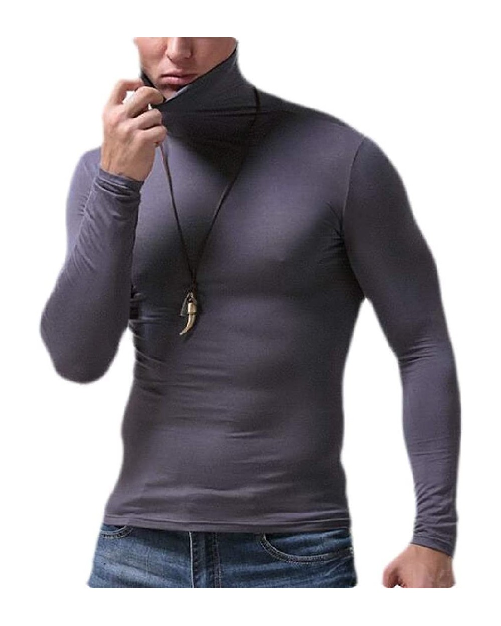 Men's Fashion Turtleneck Slim Thermal Underwear Long Sleeve Solid T-Shirt Tee - 1 - C4192ULN793 $37.06 Thermal Underwear