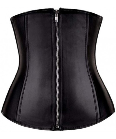 Women's Vintage Palace Underbust Corset Bustier Leather Zipper Waist Cincher Bodyshaper Top - Size S(Black) - Leather Black -...