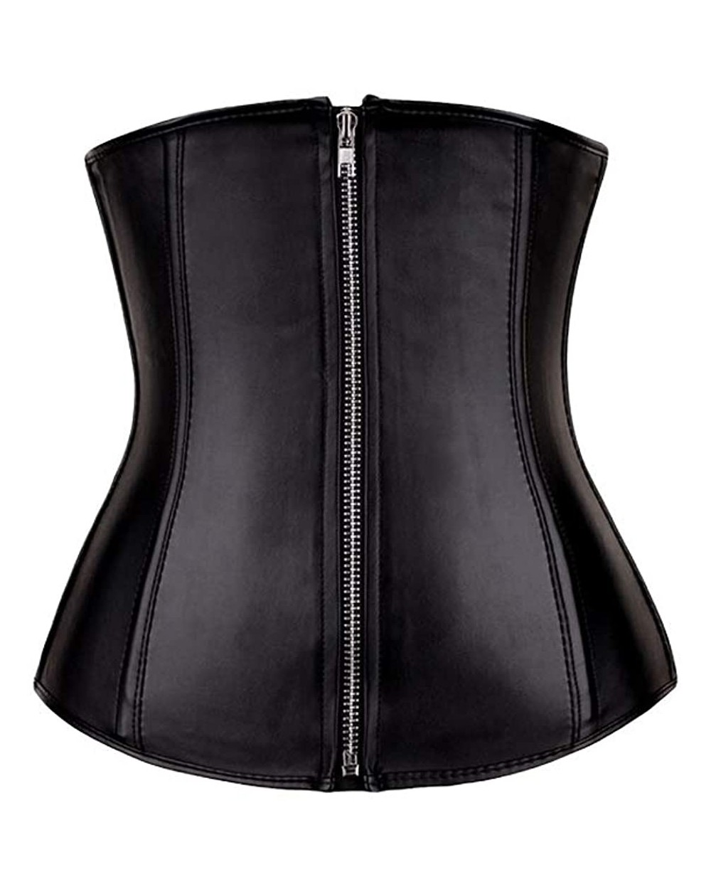 Women's Vintage Palace Underbust Corset Bustier Leather Zipper Waist Cincher Bodyshaper Top - Size S(Black) - Leather Black -...