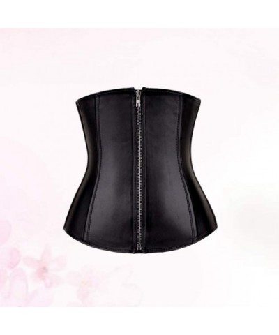 Women's Vintage Palace Underbust Corset Bustier Leather Zipper Waist Cincher Bodyshaper Top - Size S(Black) - Leather Black -...